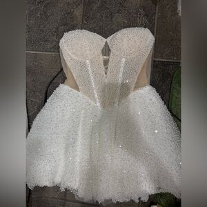 Pearl & Bead Embellished Bridal Mini Dress